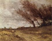 Jean Baptiste Camille  Corot Le Coup du Vent oil painting artist